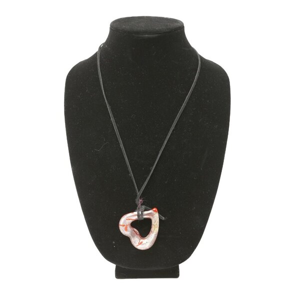 Glass Heart Pendant Fabric Cord Band Metallic Silver Red Y2K Boho - Picture 2 of 6